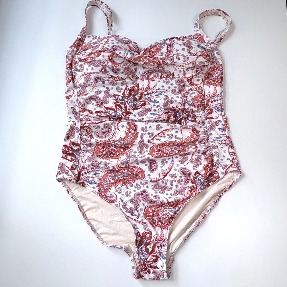 Nip Tuck Paisley Floral Twist Front One Piece Swimsuit Size 12